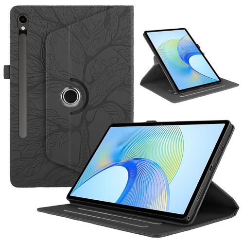 F�r Samsung Galaxy Tab S10 FE Plus 360 Baum Kunstleder Tasche Schwarz
