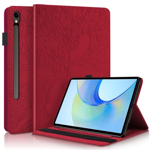 F�r Samsung Galaxy Tab S10 FE Plus Kunstleder Baum Design Tasche Rot