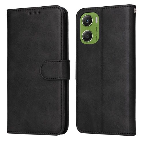 F�r Motorola Moto G06 4G Classic Flip Kunstleder Wallet H�lle Schwarz