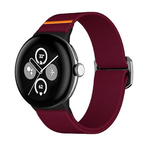 F�r Google Pixel Watch 4 3 2 1 41mm Nylon Armband Elastisch Weinrot