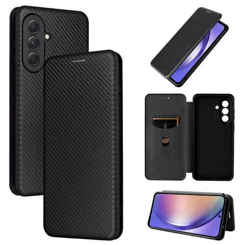 F�r Samsung Galaxy A57 5G Carbon Textur Flip Schutzh�lle Schwarz