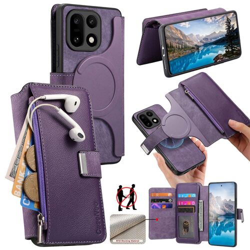 F�r OnePlus 15 CaseNeo MagSafe Kunstleder H�lle Retro Design Lila