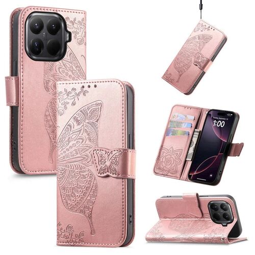 F�r Xiaomi 15T Pro Kunstleder Schmetterling Book Wallet H�lle Rosa