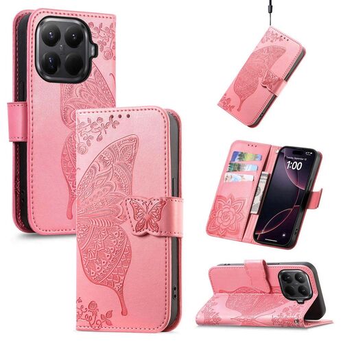 F�r Xiaomi 15T Pro Kunstleder Schmetterling Book Wallet H�lle Pink