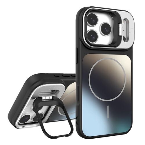 F�r Apple iPhone 17 Pro AG Frosted TPU MagSafe H�lle mit Stand Schwarz