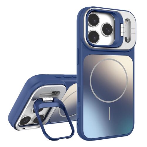 F�r Apple iPhone 17 Pro AG Frosted TPU MagSafe H�lle mit Stand Blau