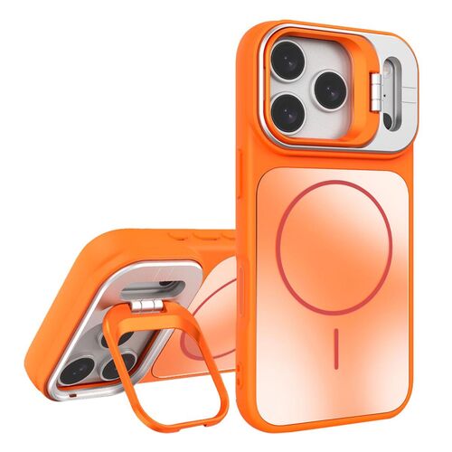 F�r Apple iPhone 17 Pro Max AG Frosted TPU MagSafe H�lle Stand Orange