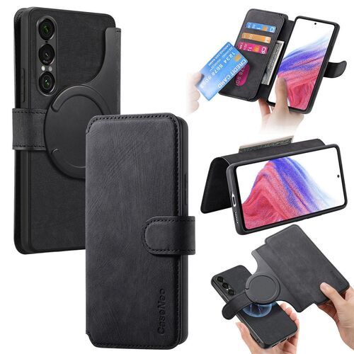 F�r Sony Xperia 1 VII CaseNeo MagSafe Kunstleder H�lle Retro Schwarz