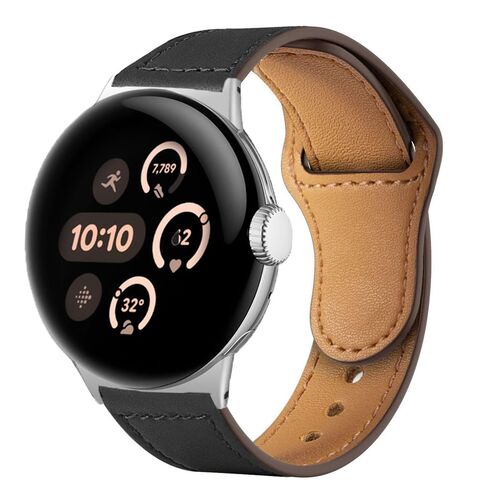 F�r Google Pixel Watch 4 / 3 / 2 / 1 41mm Leder Ersatz Armband Schwarz