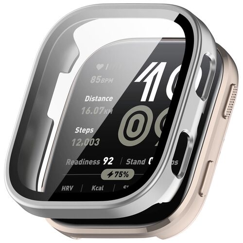 F�r Amazfit Bip 6 Kunststoff Watch Schutz H�lle + 9H Hart Glas Silber