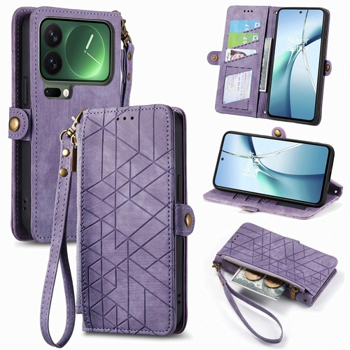 F�r Xiaomi 17 Pro Max Geometric Kunstleder Zipper Book H�lle Lila