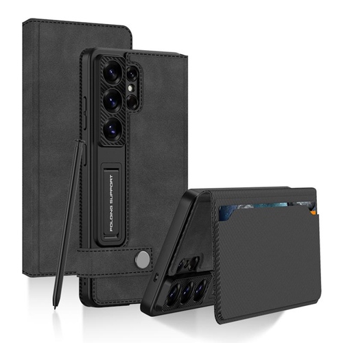 F�r Samsung Galaxy S26 Ultra 5G Leder Tasche Book H�lle Schwarz