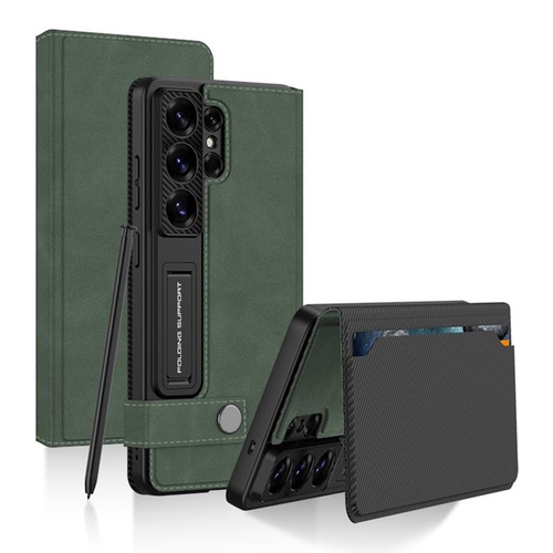 F�r Samsung Galaxy S26 Ultra 5G Leder Tasche Book H�lle Gr�n