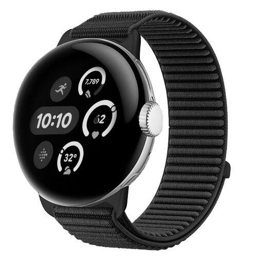 F�r Google Pixel Watch 4 / 3 / 2 / 1 41mm Nylon Armband Klett Schwarz
