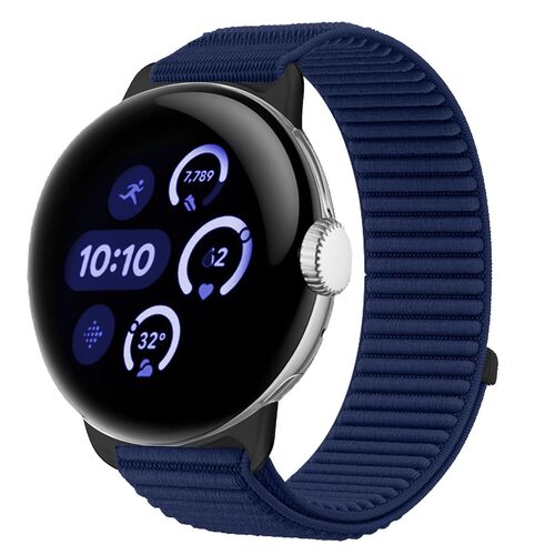 F�r Google Pixel Watch 4 / 3 / 2 / 1 41mm Nylon Armband Klett D- Blau