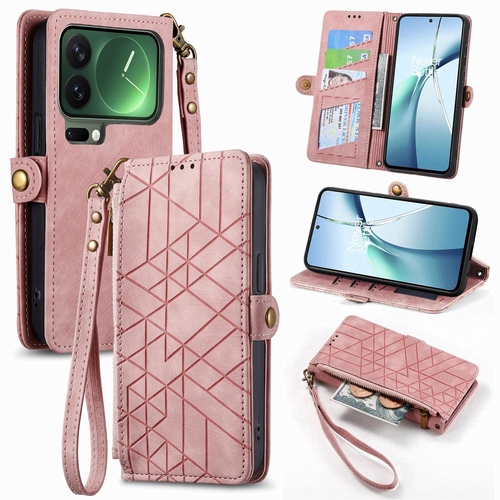 F�r Xiaomi 17 Pro Geometric Kunstleder Zipper Book H�lle Rosa