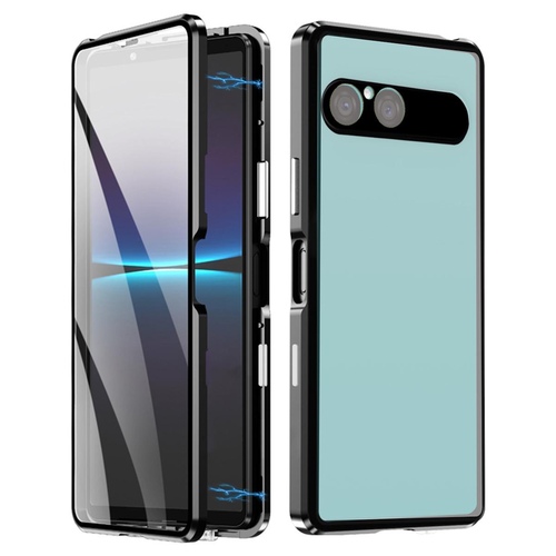 Magnetisch Metall f�r Sony Xperia 10 VII Full Schutz Hartglas Schwarz