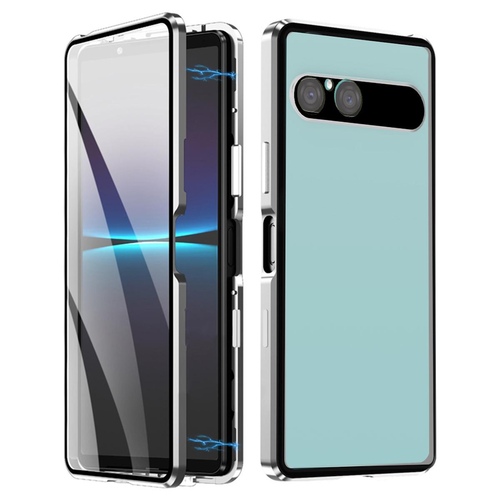 Magnetisch Metall f�r Sony Xperia 10 VII Full Schutz Hartglas Silber