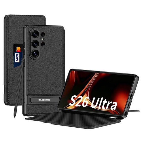 F�r Samsung Galaxy S26 Ultra 5G Leder Tasche Book H�lle Schwarz