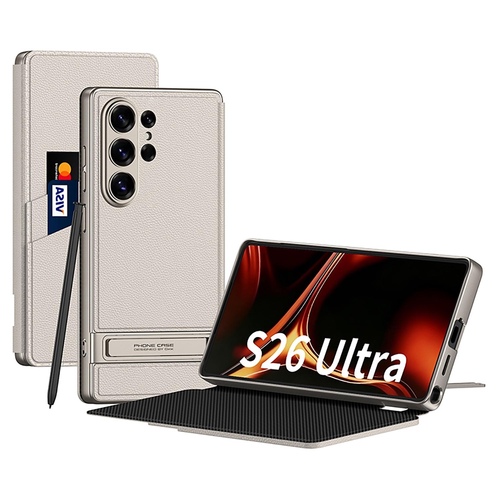 F�r Samsung Galaxy S26 Ultra 5G Leder Tasche Book H�lle Grau