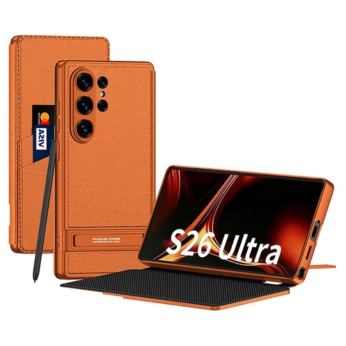 F�r Samsung Galaxy S26 Ultra 5G Leder Tasche Book H�lle Orange