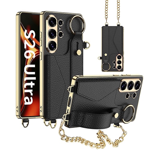 Armband Kette f�r Samsung Galaxy S26 Ultra 5G Leder Silikon Schwarz