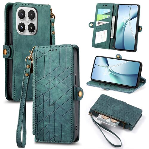 Wallet Klapph�lle f�r Xiaomi 17 Geometric Kunstleder Zipper Book Gr�n