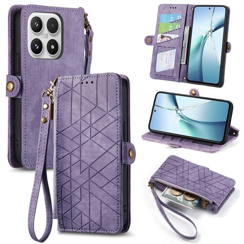 Wallet Klapph�lle f�r Xiaomi 17 Geometric Kunstleder Zipper Book Lila
