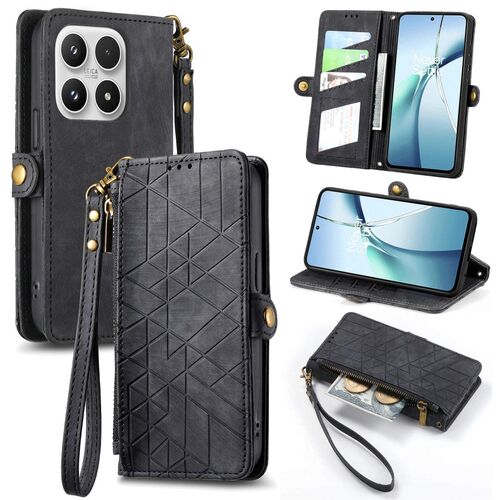 Wallet Klapph�lle f�r Xiaomi 17 Geometric Kunstleder Zipper Schwarz
