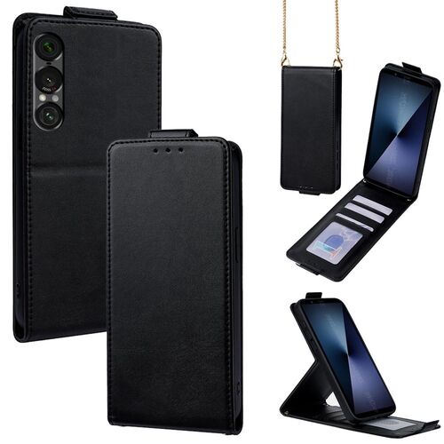 Flipcase f�r Sony Xperia 1 VII Crossbody Kette mit Kartenfach Schwarz