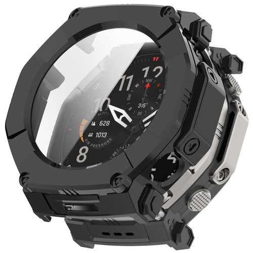 + Schutzglas f�r Amazfit T-Rex Ultra 2 Full Cover Case Schwarz