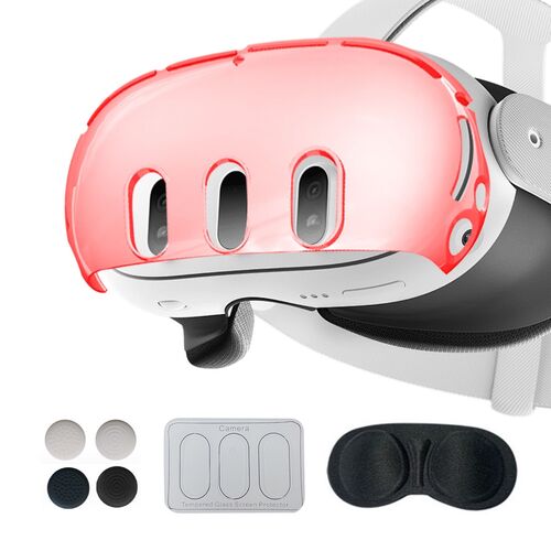 Schutzgeh�use f�r Meta Quest 3 Schutzh�lle Set 7in1 Transparent Rot