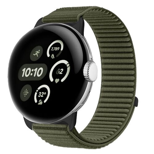 Nylon f�r Google Pixel Watch 4 / 3 45mm Klettverschluss Band D- Gr�n