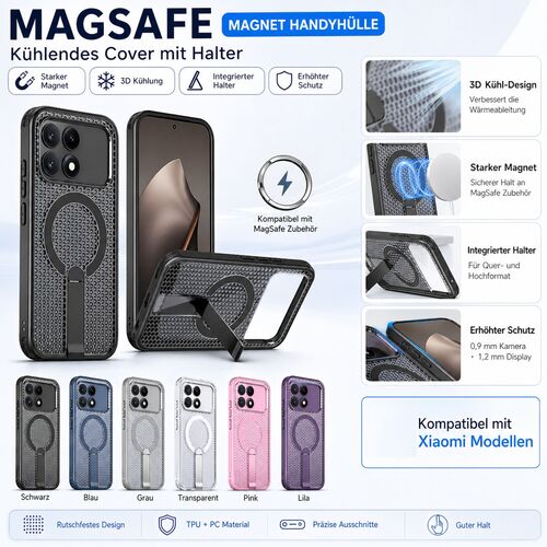 MagSafe Magnet Handyh�lle f�r Xiaomi Modelle k�hlendes Cover mit Halter Hardcase