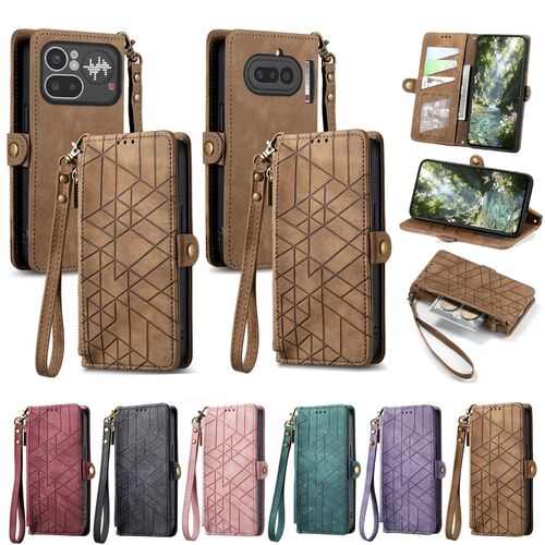 Handyh�lle Wallet Klapph�lle F�r Nothing Phone 4a / 4a Pro Kunstleder Geo Zipper