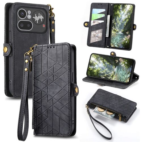 Handyh�lle Wallet Klapph�lle F�r Nothing Phone 4a / 4a Pro Kunstleder Geo Zipper 