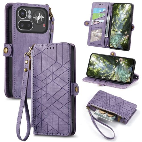 Handyh�lle Wallet Klapph�lle F�r Nothing Phone 4a / 4a Pro Kunstleder Geo Zipper 