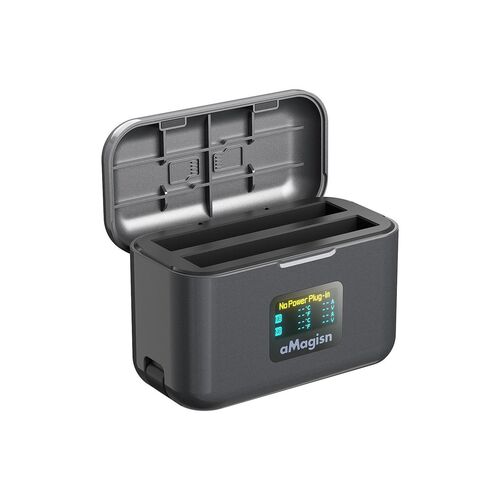 Fast Charger Case f�r Insta360 X5 USB-C mit Farb-LCD  Ladebox Schwarz