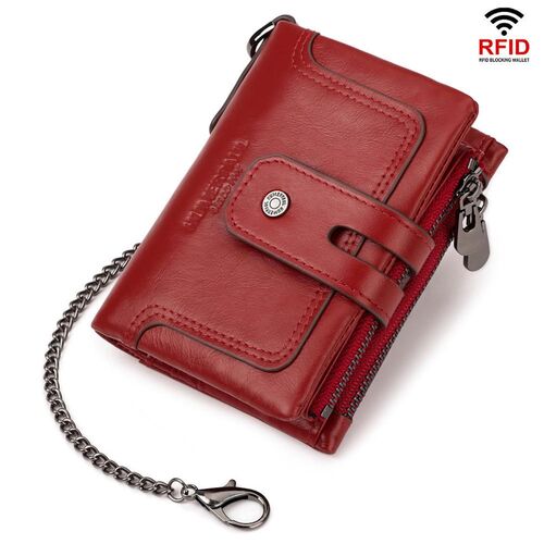 Leder Geldb�rse RFID Tri-Fold Doppel Rei�verschluss Geld Portemonnaie