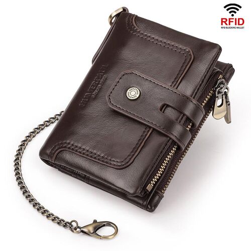 Leder Geldb�rse RFID Tri-Fold Doppel Rei�verschluss Geld Portemonnaie