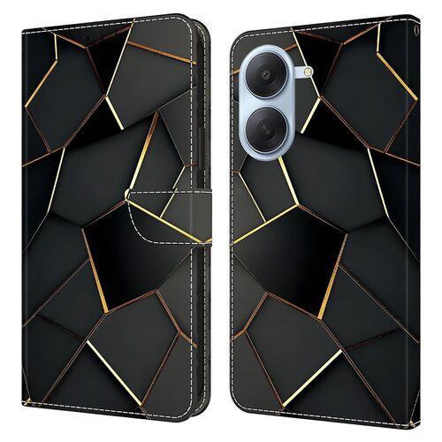 Kunstleder Xiaomi Redmi A7 4G Cover Wallet Print Motiv Schwarz Gold