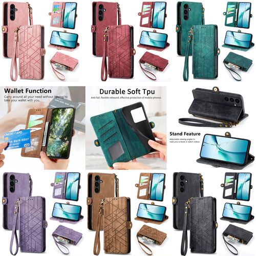 Handyh�lle Wallet Klapp Tasche f�r Samsung Galaxy S26 FE Kunstleder Geo Zipper