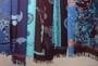 Sarong HANDPAINTING, diverse Muster, Pareo, H�fttuch, Wickel-Rock, Strandtuch Blau-T�ne