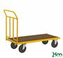 Gelber, pulverlackierter Plattformwagen mit Feststeller 