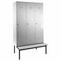 Garderobenschrank + Sitzbank, 3 Abteile, Breite 300 mm