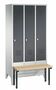 Garderobenschrank + Sitzbank, 3 Abteile, Abteilbreite 300 mm