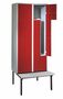 Z-Garderobenschrank mit Sitzbank, 4 Abteile, B. 200/400 mm