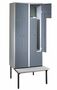 Z-Garderobenschrank mit Sitzbank, 4 Abteile, B. 200/400 mm