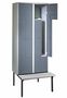 Z-Garderobenschrank mit Sitzbank, 4 Abteile, B. 200/400 mm