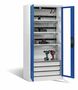 C+P Akku-Ladeschrank Comfort f�r 15 E-Werkzeuge H/B/T 1950x930x500 mm Lichtgrau/Enzianblau